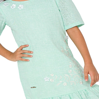 Elegant Green Dress with Floral Embroidery for Stylish Girls