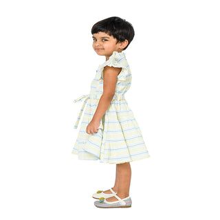 Adorable yellow striped dress with ruffle sleeves for girls