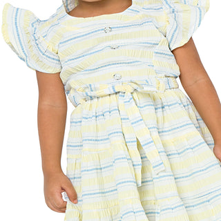 Adorable yellow striped dress with ruffle sleeves for girls