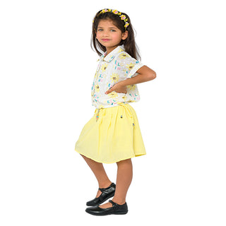 Playful yellow skirt and floral top set for girls