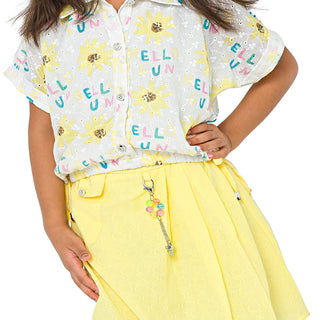 Playful yellow skirt and floral top set for girls