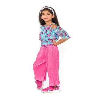 Stylish floral print top and pink culottes for girls