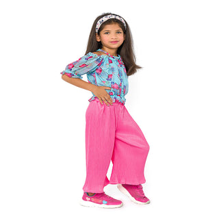 Stylish floral print top and pink culottes for girls