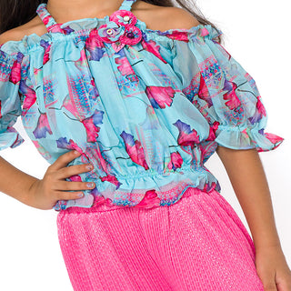 Stylish floral print top and pink culottes for girls