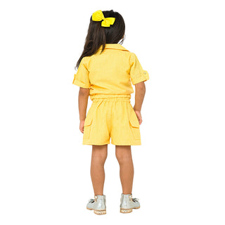 Versatile yellow three-piece set with skirt and shorts