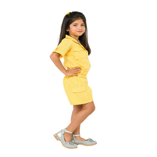 Versatile yellow three-piece set with skirt and shorts