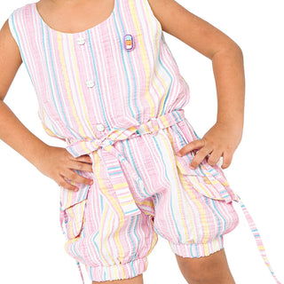 Colorful pink striped jumpsuit with pockets for girls