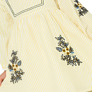 Charming yellow striped dress with embroidery for girls