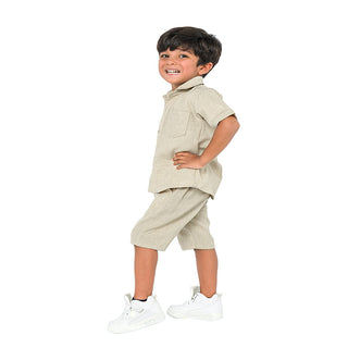 Beige classic two-piece set for boys - shirt, short