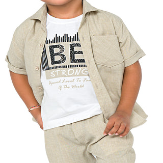 Beige classic two-piece set for boys - shirt, short