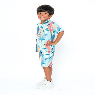 Abstract pattern three-piece set for boys - shirt, t-shirt, shorts