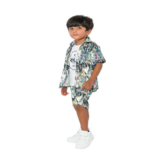 Nature explorer three-piece set for boys - tropical shirt, t-shirt, shorts