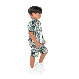 Nature explorer three-piece set for boys - tropical shirt, t-shirt, shorts