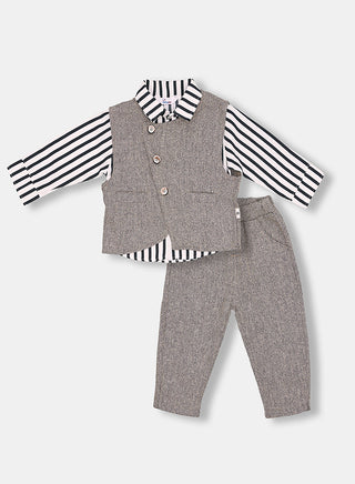 Classic Striped Shirt and Tweed Pants with Waistcoat Set