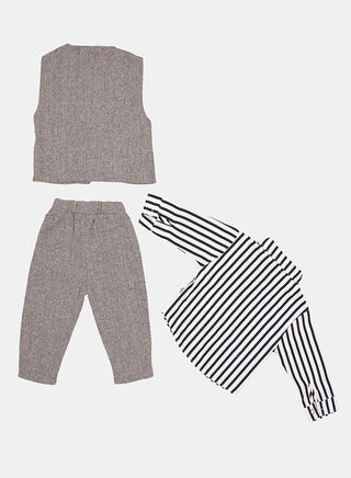 Classic Striped Shirt and Tweed Pants with Waistcoat Set