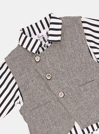 Classic Striped Shirt and Tweed Pants with Waistcoat Set