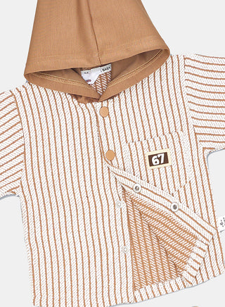 Beige Hooded Striped Winter Co-ord Set