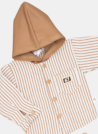 Beige Hooded Striped Winter Co-ord Set