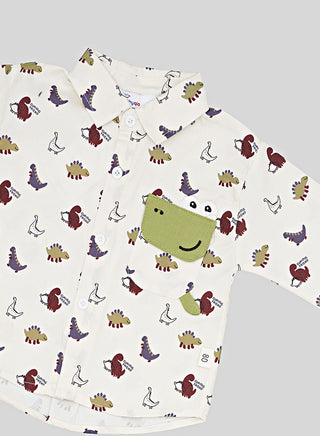 Dinosaur Shirt With White Tee and Denim Set