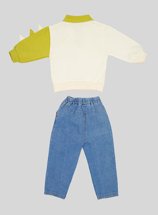 Green Dino Printed Sweatshirt With Jeans