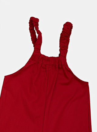 Floral Pink Top With Red Dungaree Set