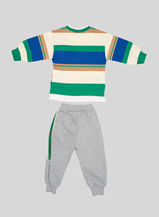 Striped Bear Patch Sweatshirt With Joggers
