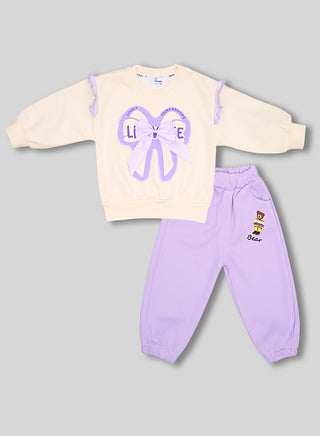Lavender Bow Sweatshirt And Joggers Set