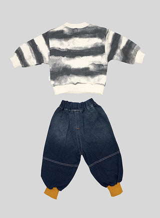 Monochrome Tie-Dye Sweatshirt With Denim Pants
