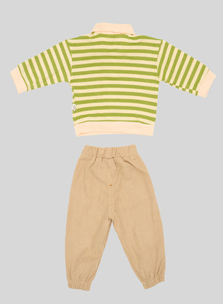 Green Striped Bear Tee With Corduroy Pants