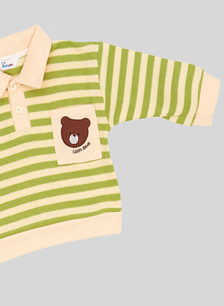 Green Striped Bear Tee With Corduroy Pants