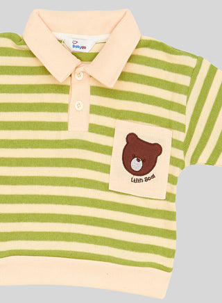 Green Striped Bear Tee With Corduroy Pants