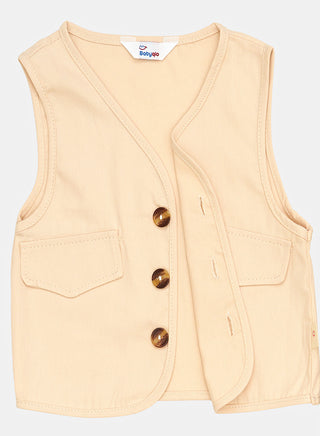 Brown Geometric Shirt With Cream Waistcoat Set