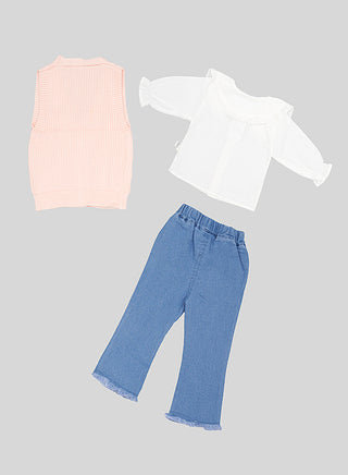 Pastel Floral Knit Vest With Bell Jeans