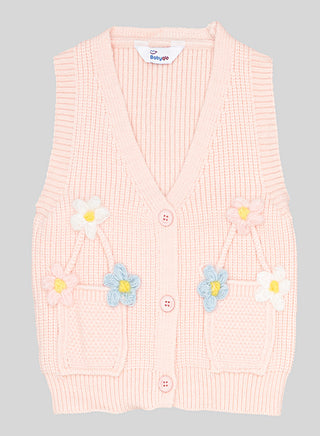 Pastel Floral Knit Vest With Bell Jeans