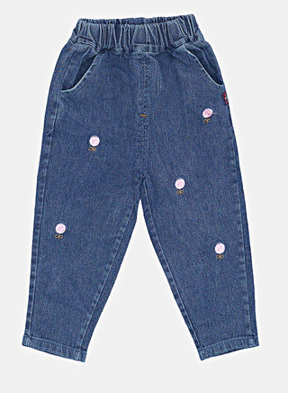 Pink Heart Sweatshirt With Embroidered Jeans