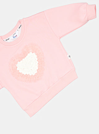 Pink Heart Sweatshirt With Embroidered Jeans