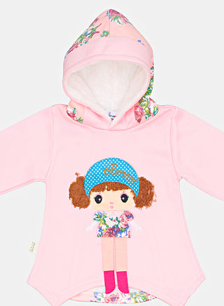 Pink Hooded Floral Doll Print Outfit Set
