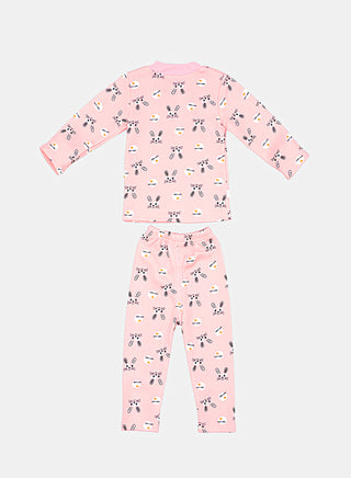 Pink Bunny Print Pajama Set For Girls