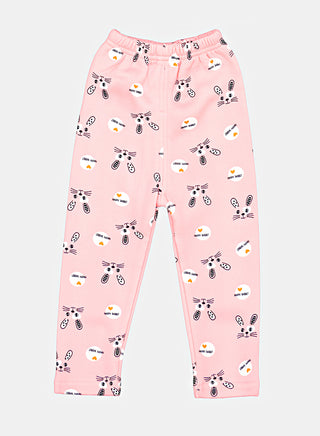 Pink Bunny Print Pajama Set For Girls