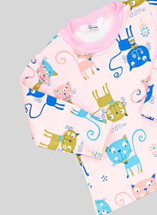 Colorful Cat Print Pajama Set For Kids
