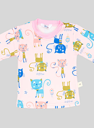 Colorful Cat Print Pajama Set For Kids