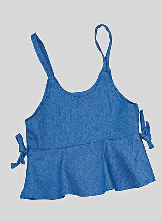 Denim Frill Pants With White Full Sleeve Top