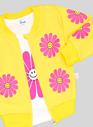 Yellow Daisy Print Tracksuit Set For Girls