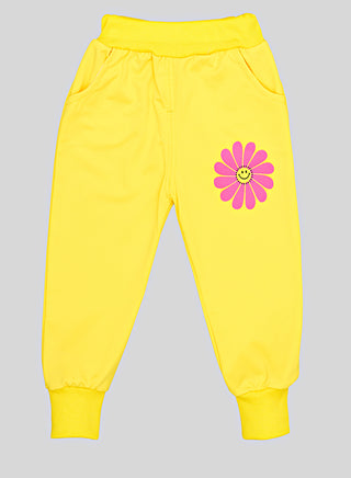 Yellow Daisy Print Tracksuit Set For Girls