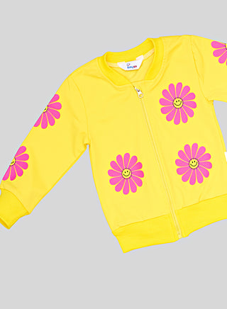 Yellow Daisy Print Tracksuit Set For Girls