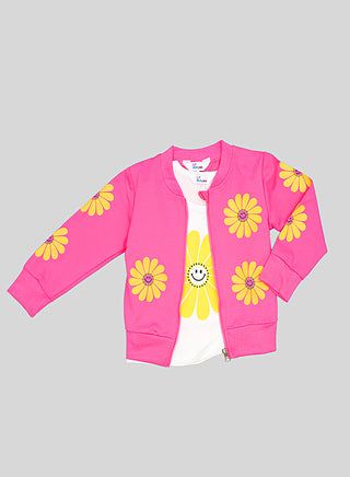 Pink Smiley Daisy Print Tracksuit For Girls