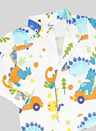 Multicolor Dino Print Shirt With Beige Pants