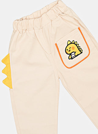 Blue Dino Print Shirt And Beige Pant Set