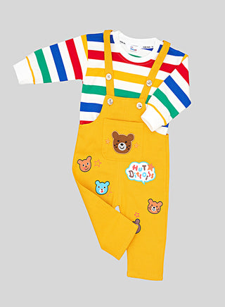 Colorful Striped Top With Yellow Dungarees