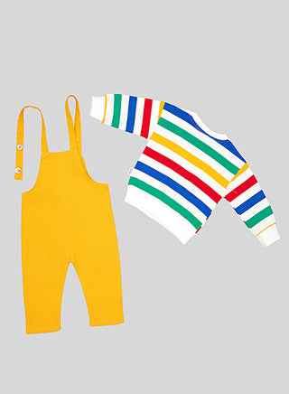 Colorful Striped Top With Yellow Dungarees